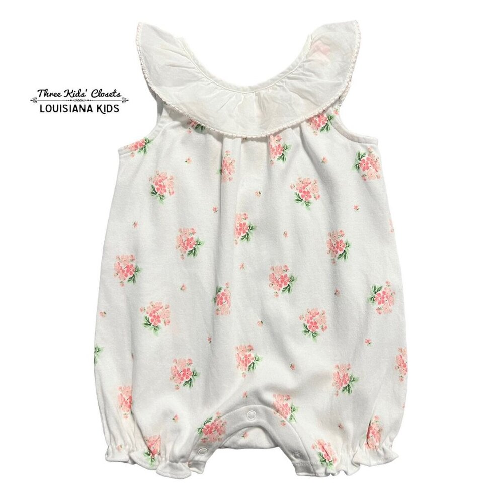 Janie & Jack 3-6m Floral Ruffle Collar Bubble Romper